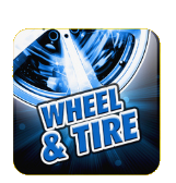 Wheel & Tire logo in blue and white with a car wheel graphic