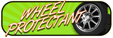 Green banner reading “WHEEL PROTECTANT” with a car wheel illustration on the right