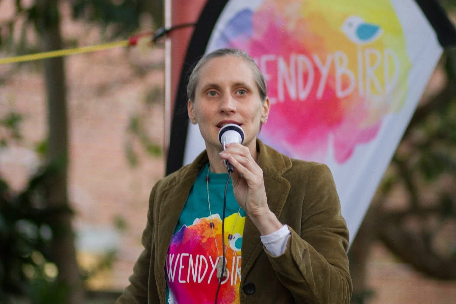 Sally Morris speaking at public event WendyBird