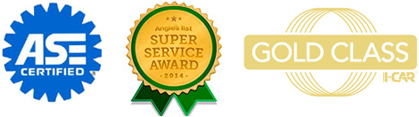 Three logos for ase certified super service award and gold class