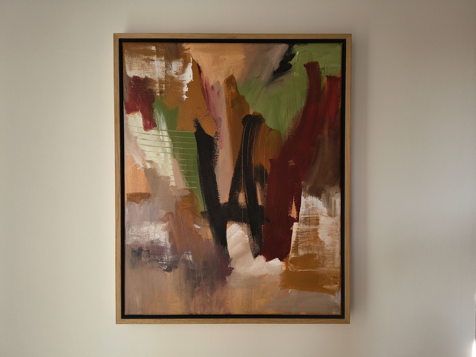 Abstract schilderij groen rood wit beige bruin geel bordeaux.
Intuรฏtieve kunst gemaakt door SanaMona.
Kunst op maat.
Kunst aan huis
