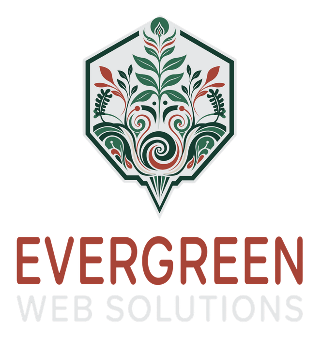 Evergreen Web Solutions logo with green and coral floral hexagon emblem