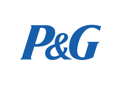 The p & g logo is blue and white on a white background.