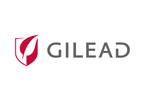 A logo for gilead with a red shield on a white background.