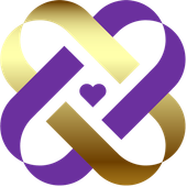 A purple and gold ribbon with a heart in the middle