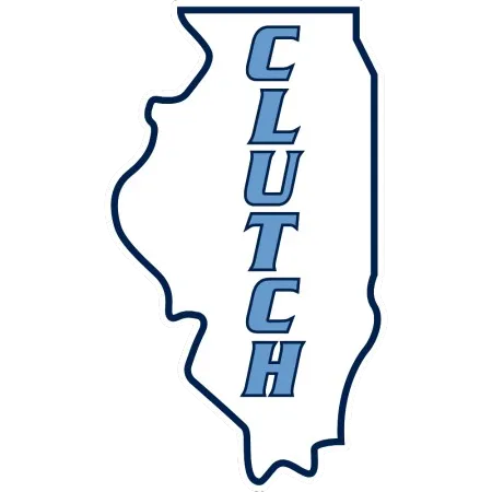 Blue outline of Illinois with the word “CLUTCH” vertically in the center