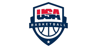 USA Basketball shield logo in red, white, and blue with a basketball icon and star