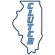 Outline of Illinois with the word &ldquo;CLUTCH&rdquo; stacked vertically in blue lettering