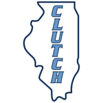 Outline of Illinois with the word &ldquo;CLUTCH&rdquo; stacked vertically in blue lettering