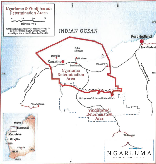 A map of the indian ocean shows the ngarluma determination area