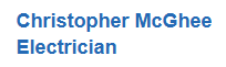 Christopher McGhee, Electrician. Text in blue.