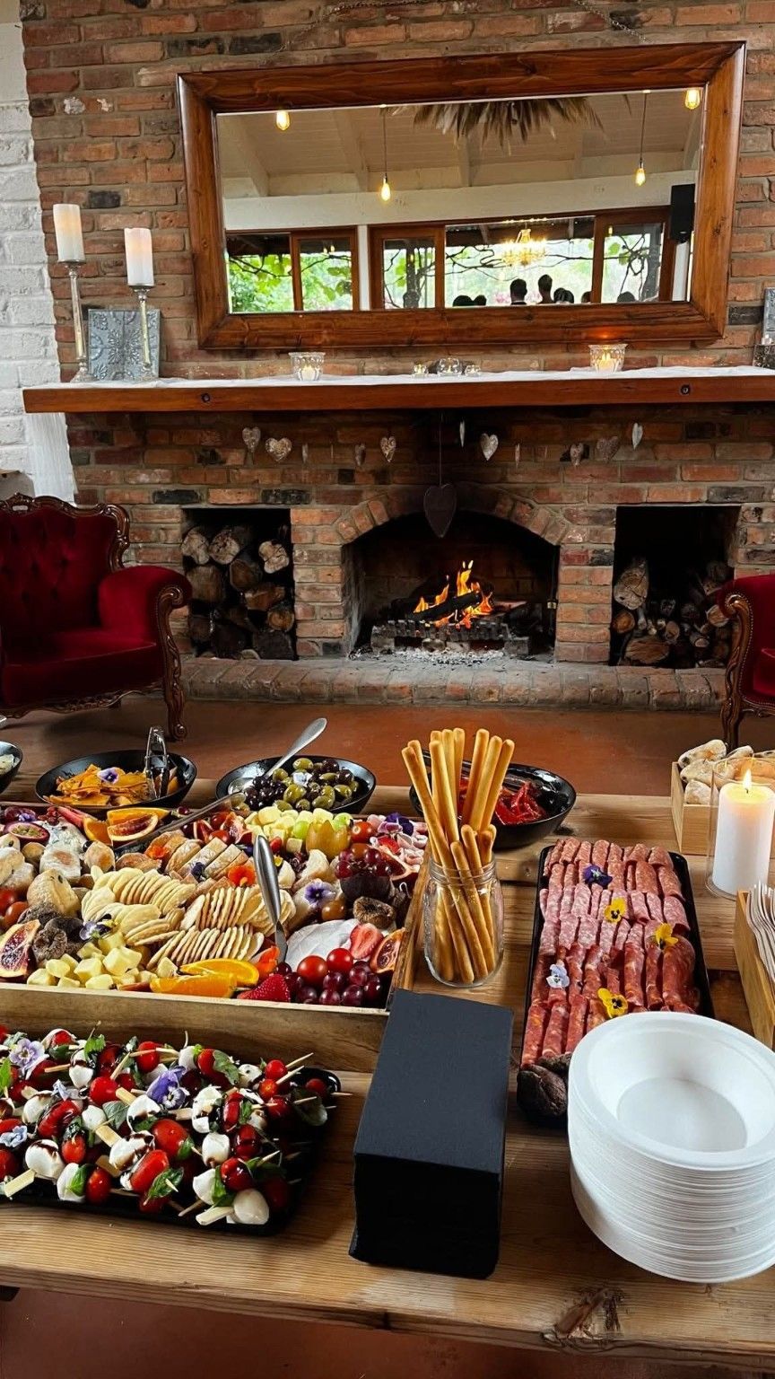 Pasta Face grazing table styled inside a rustic Melbourne wedding venue