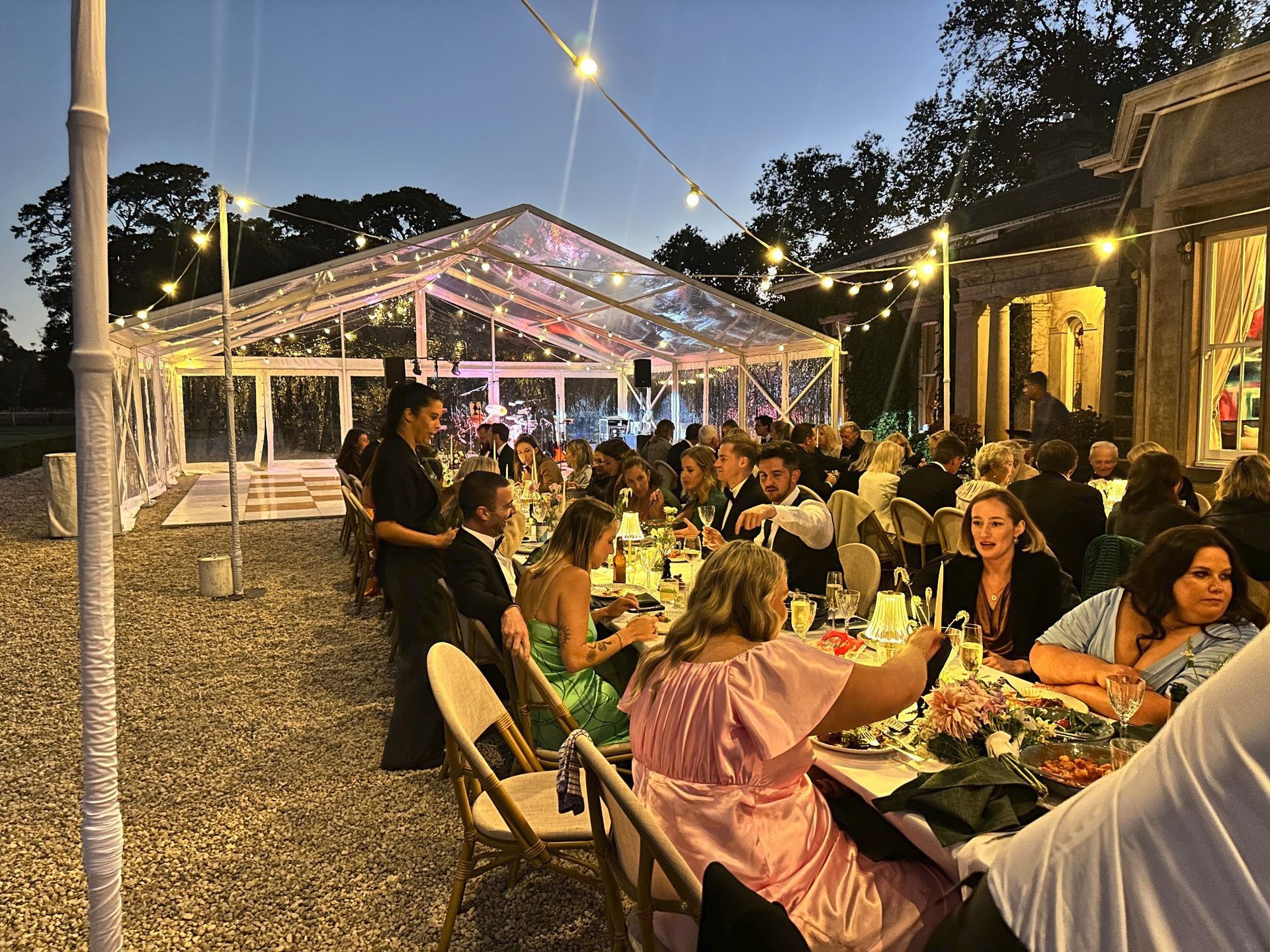 Pasta Face Italian catering prepared for a country wedding reception