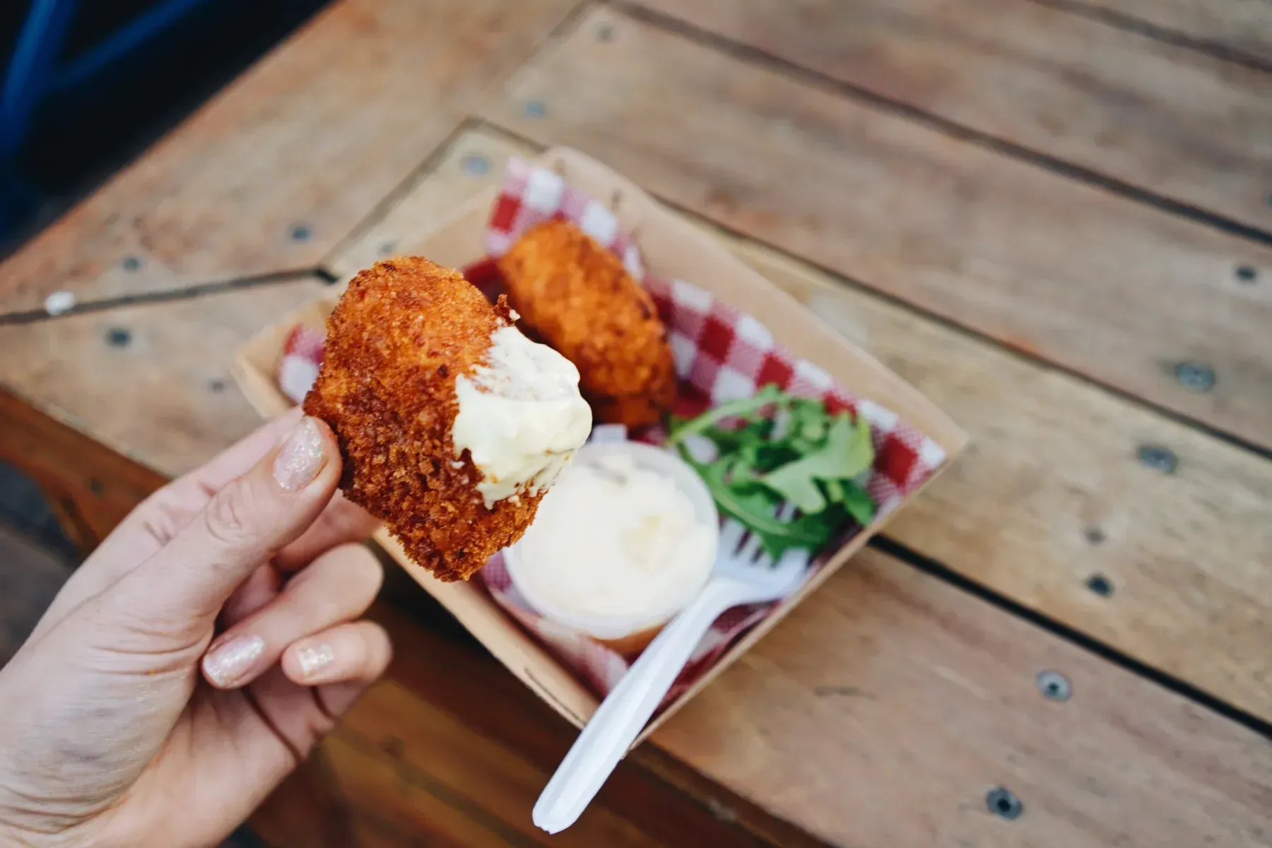 Mac N Cheese Croquettes served with garlic aioli