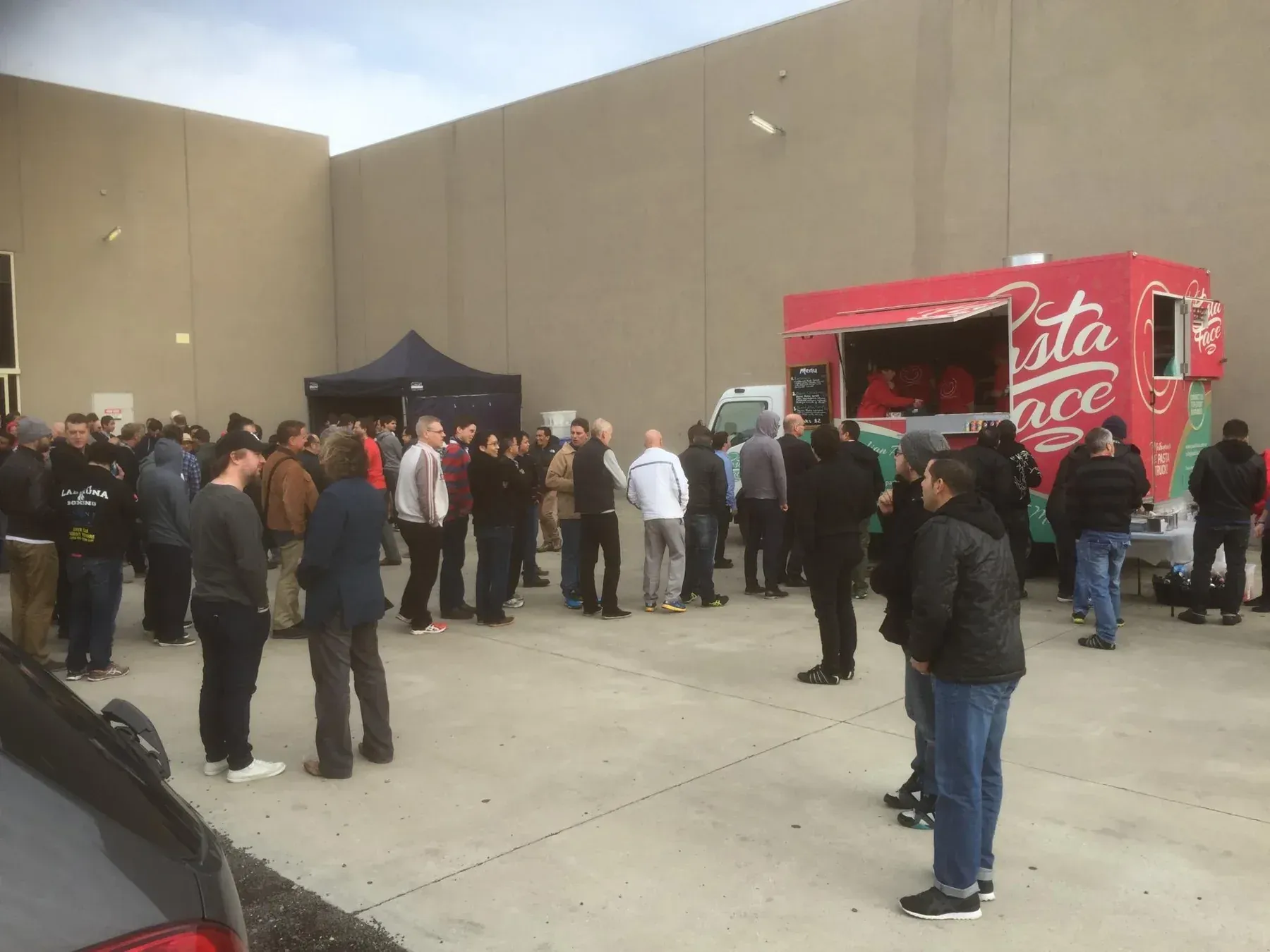Pasta Face mobile kitchen serving a large team at a Melbourne workplace catering event