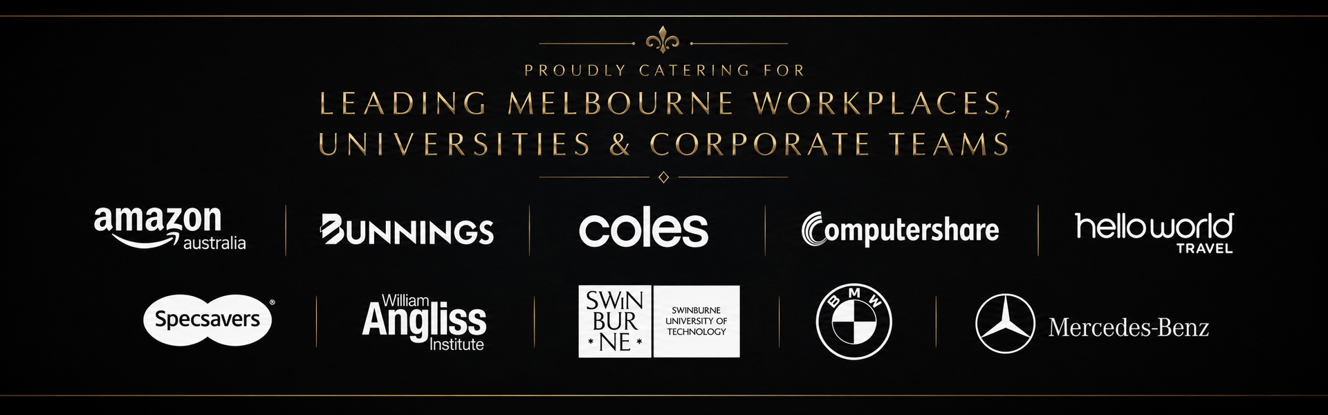 Pasta Face corporate catering clients in Melbourne including Coles, Bunnings, BMW and William Angliss