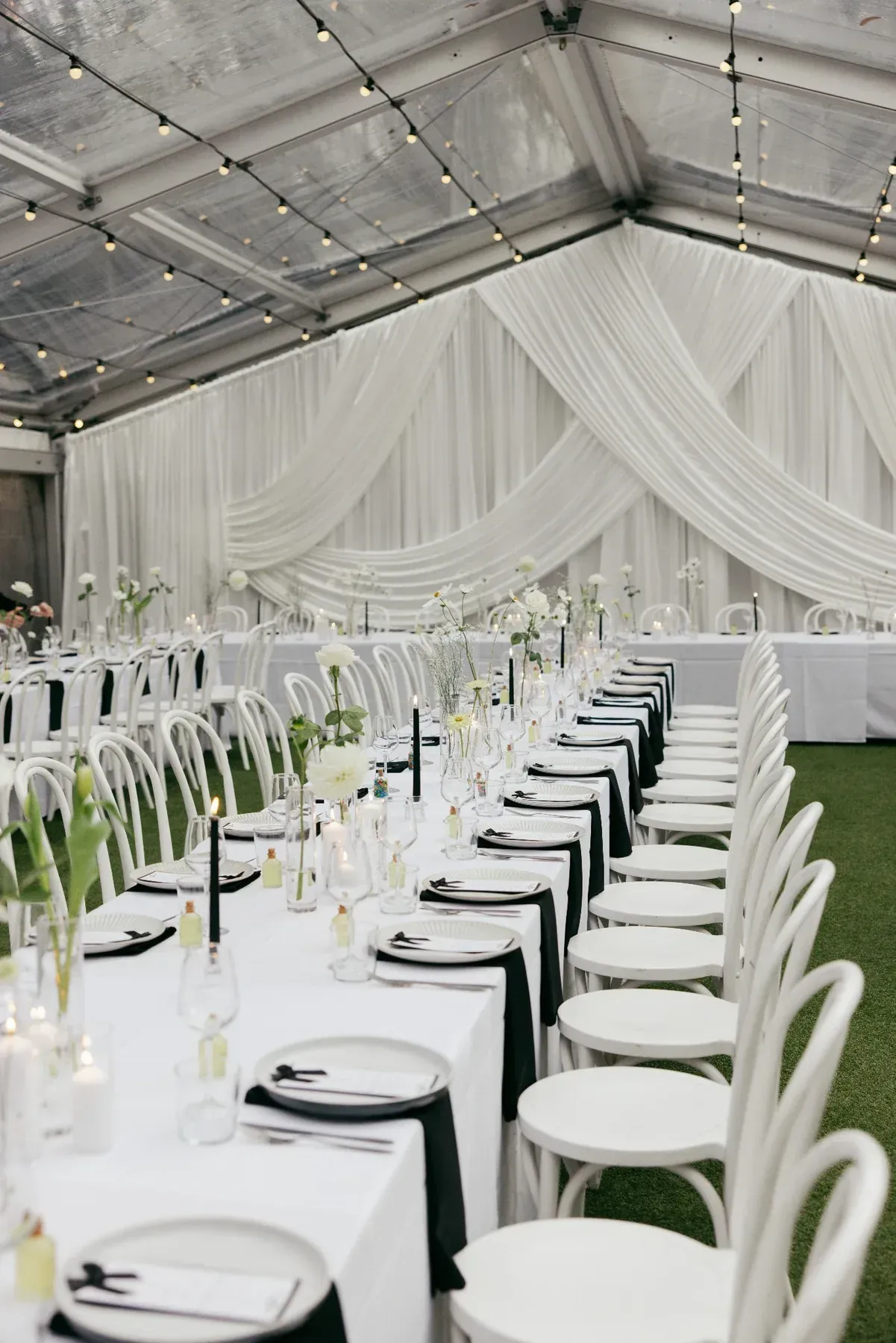 Wedding reception tables set for Tahlia and Jack at Willow & Stone Estate in Ballarat