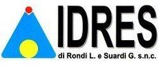 Logo con triangolo blu e cerchio giallo, scritta nera “IDRES” e piccolo punto rosso sopra, con il nome dell’azienda sotto.