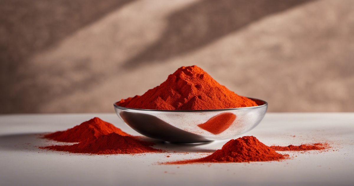 Un bol de poudre de piment rouge est sur une table.