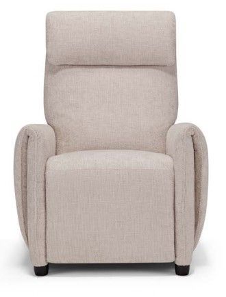 Poltrona reclinabile imbottita beige con schienale alto e braccioli, vista frontale