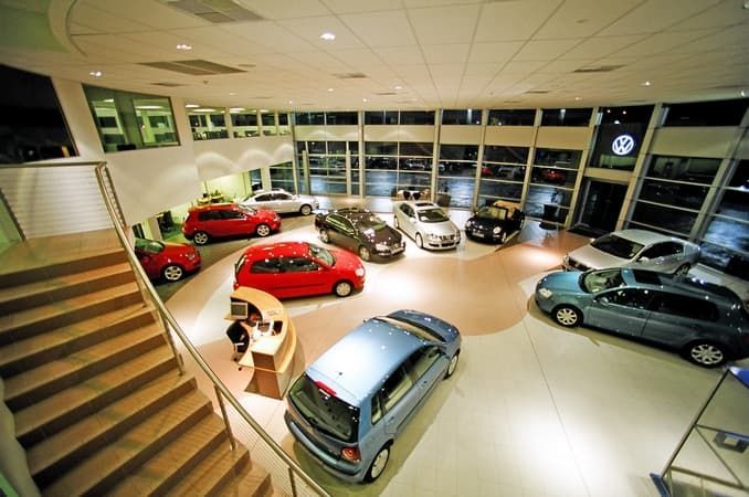 An Aerial View of A Volkswagen Showroom with Cars on Display — Cemak Constructions in Port Macquarie, NSW