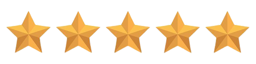 Five gold stars in a horizontal row, rating icon