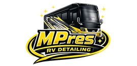 MPres RV Detailing logo with a black RV and yellow accents on a black-and-yellow oval badge