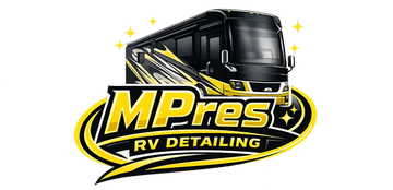 MPres RV Detailing logo with a black RV and yellow accents on a black-and-yellow oval badge