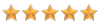 Five gold stars in a row on a white background