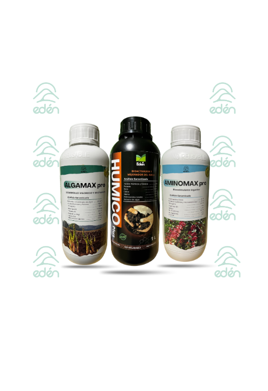Tres botellas de plástico de productos químicos para el hogar y el jardín sobre un fondo blanco.