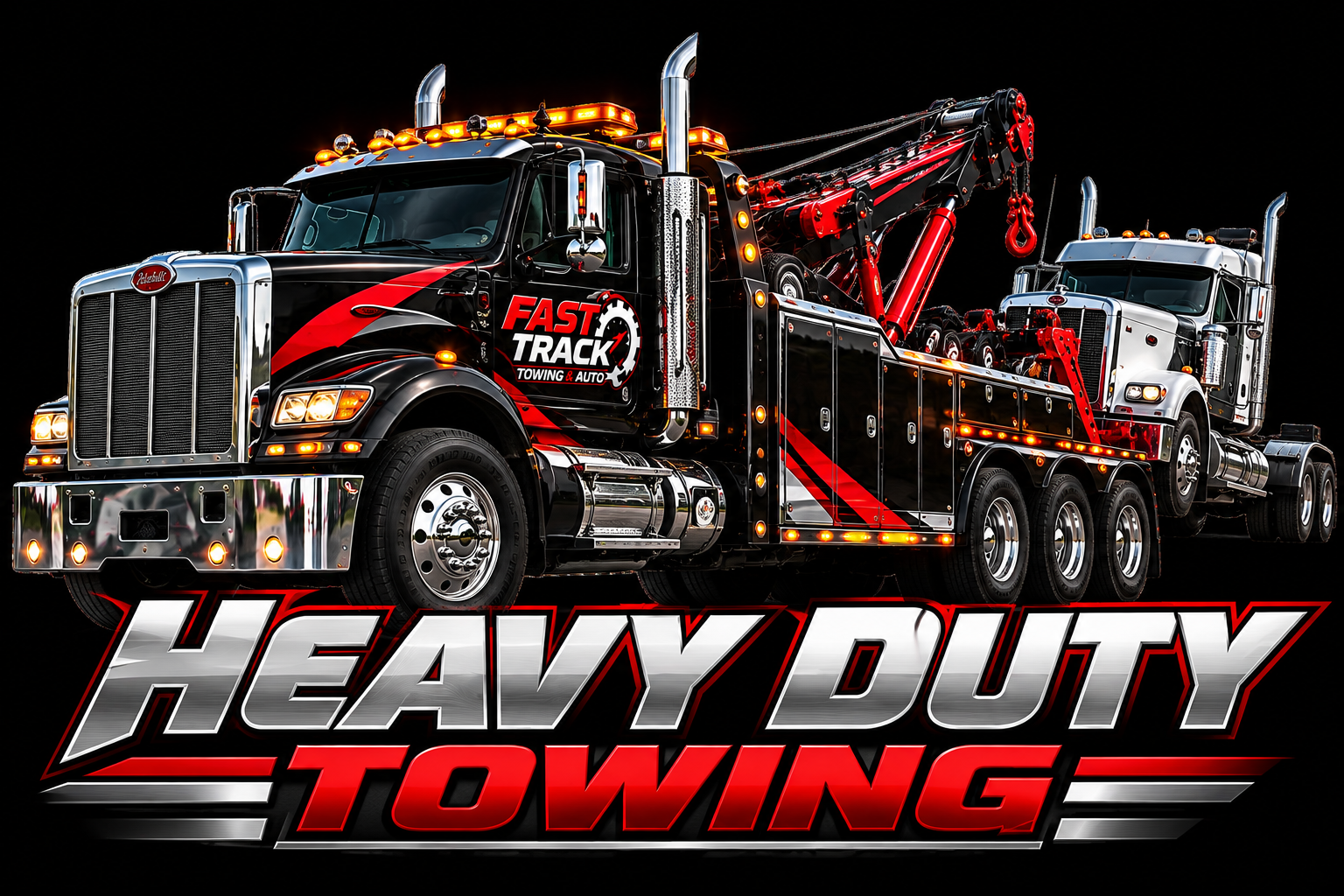 Fast Track heavy-duty wrecker towing a semi truck in Chicagoland