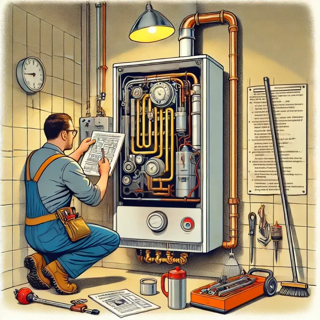Een illustratie van een man die aan een ketel werkt