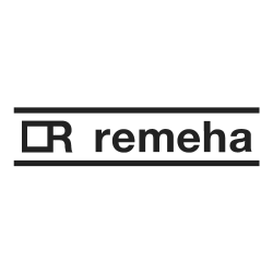 Een zwart-wit logo voor een bedrijf genaamd remeha.