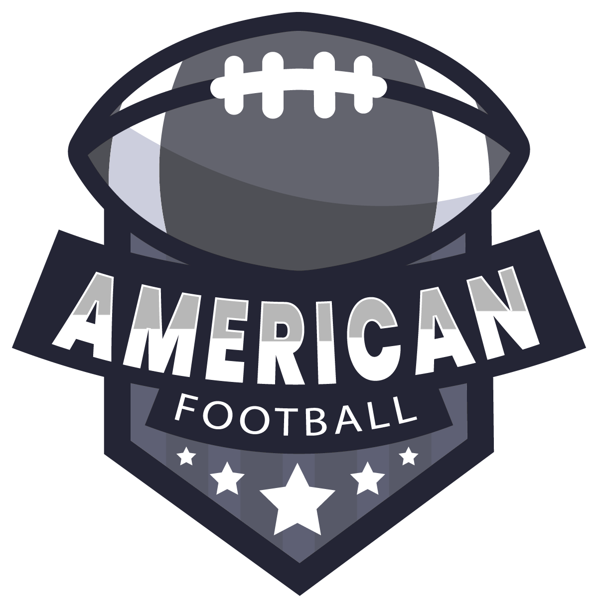 American football logo with a stylized ball and stars in dark blue and gray