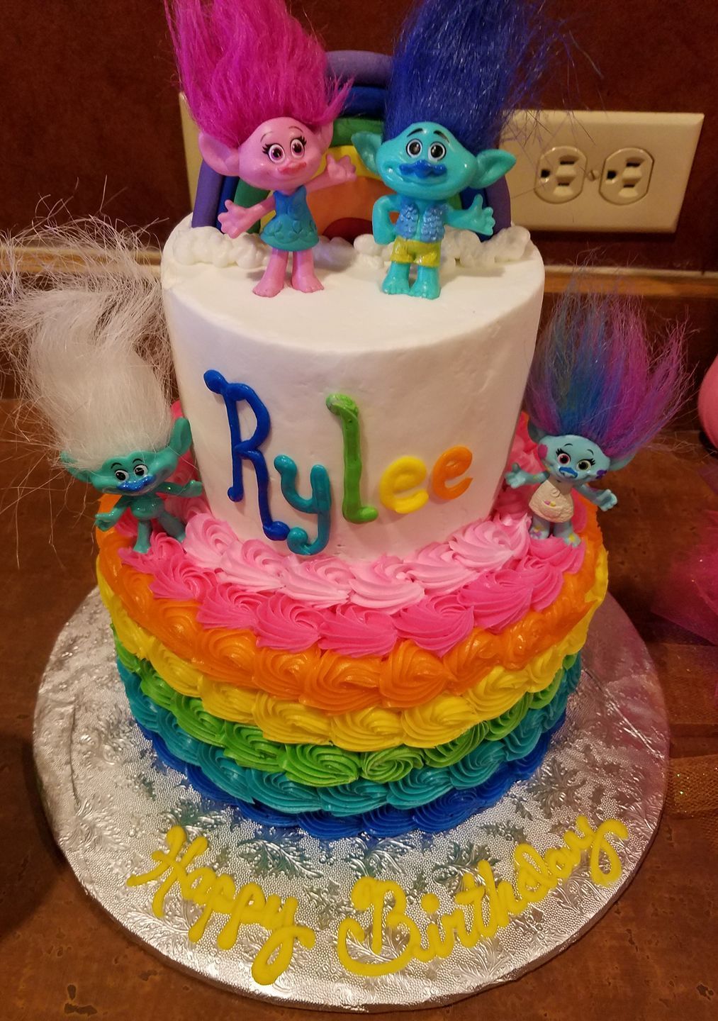 rainbow trolls cake