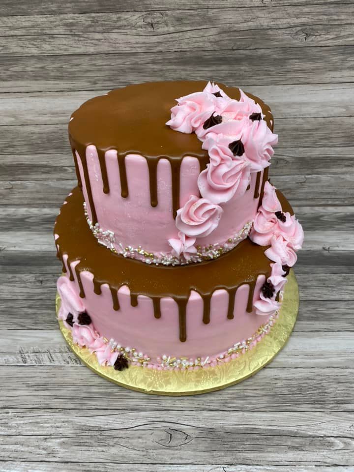 pink and chocolate cake