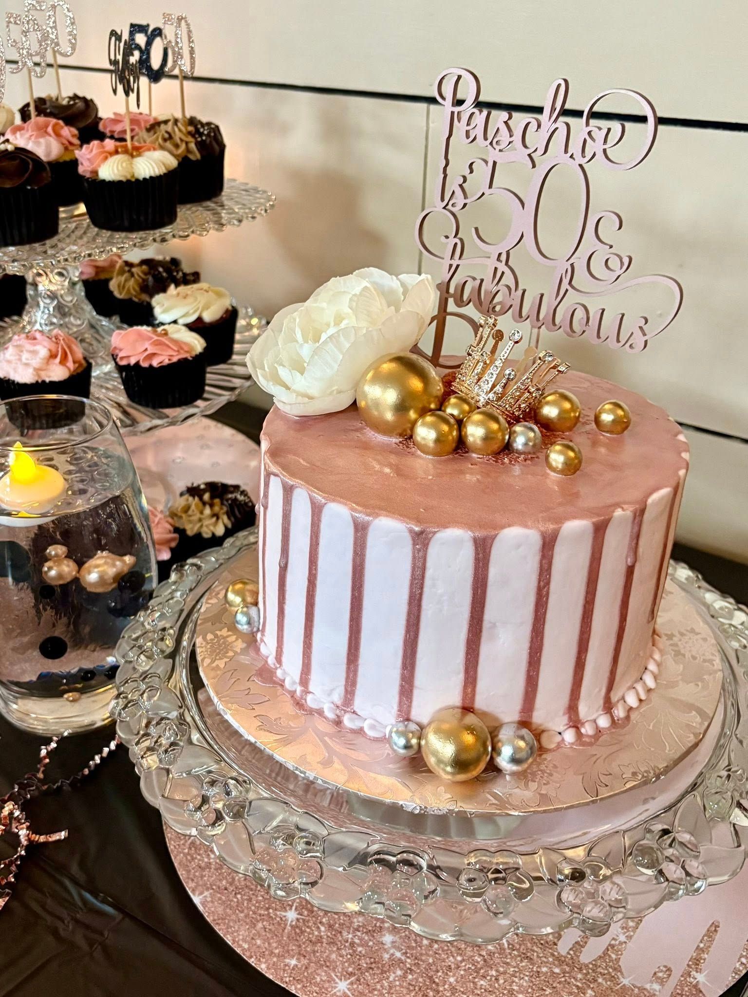 pink and gold birthday cake