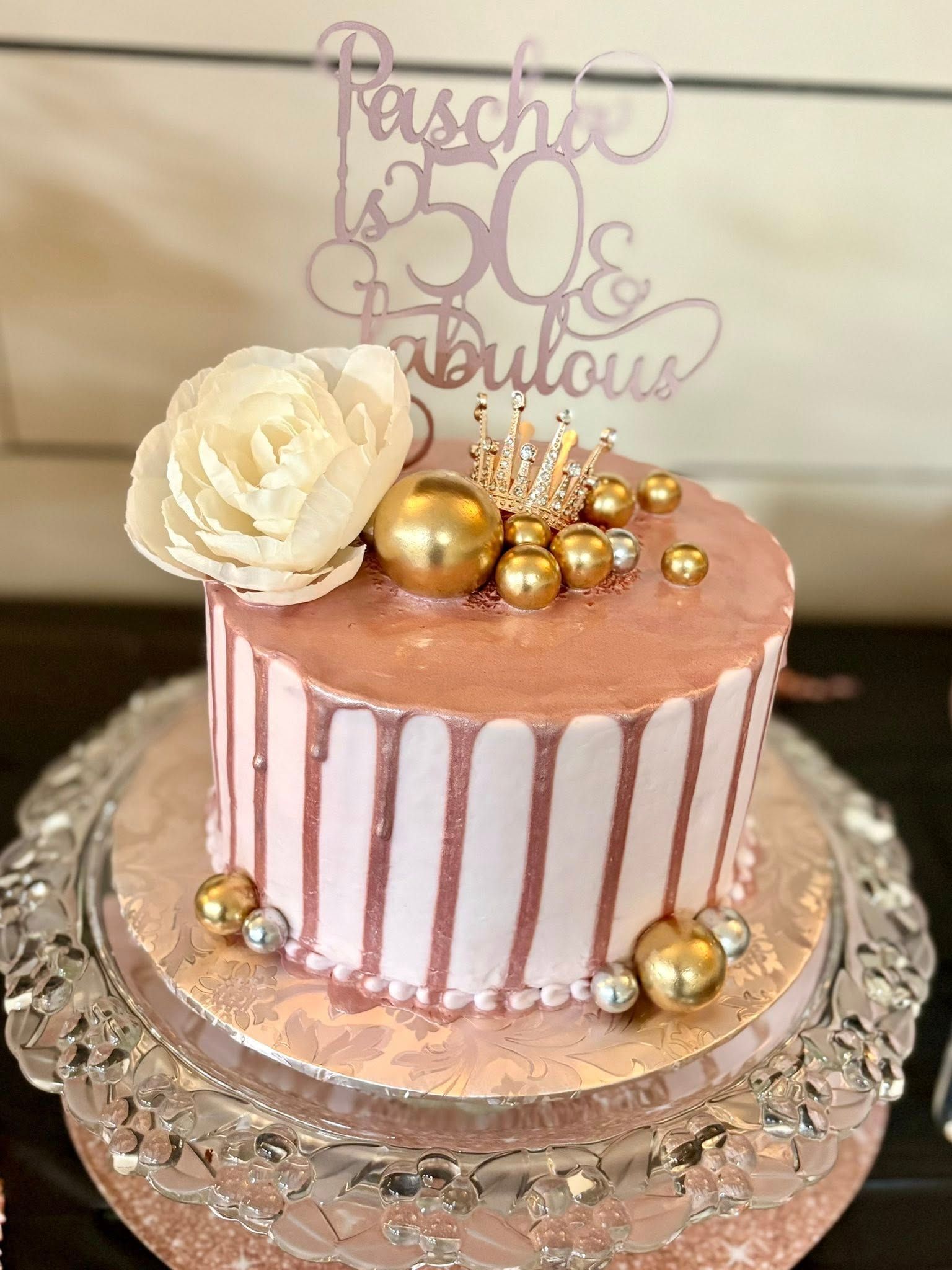 pink and gold birthday cake