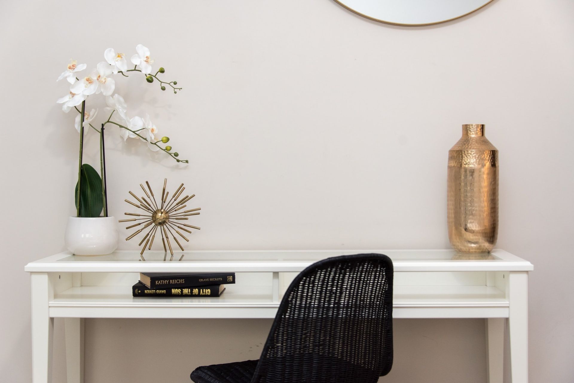 white desk and black chair modern