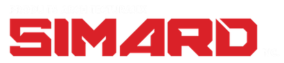 Un logo rouge et blanc pour Simard sur fond blanc