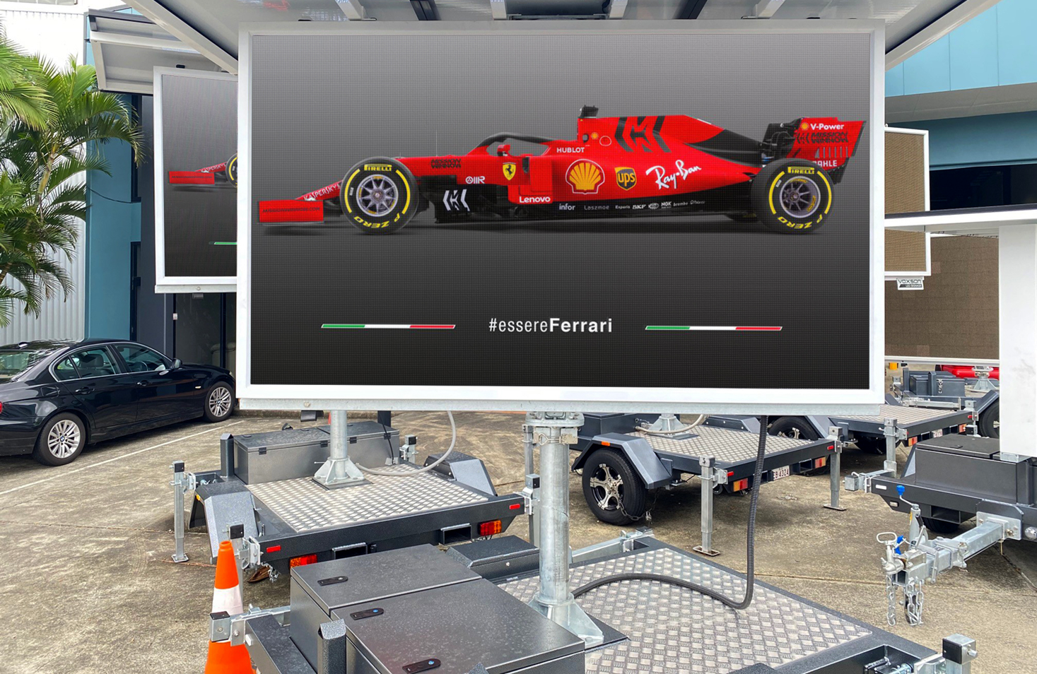 Mobile Billboard With A Ferrari Race Car On Display — HYVIS Pty Ltd in Mulambin, QLD