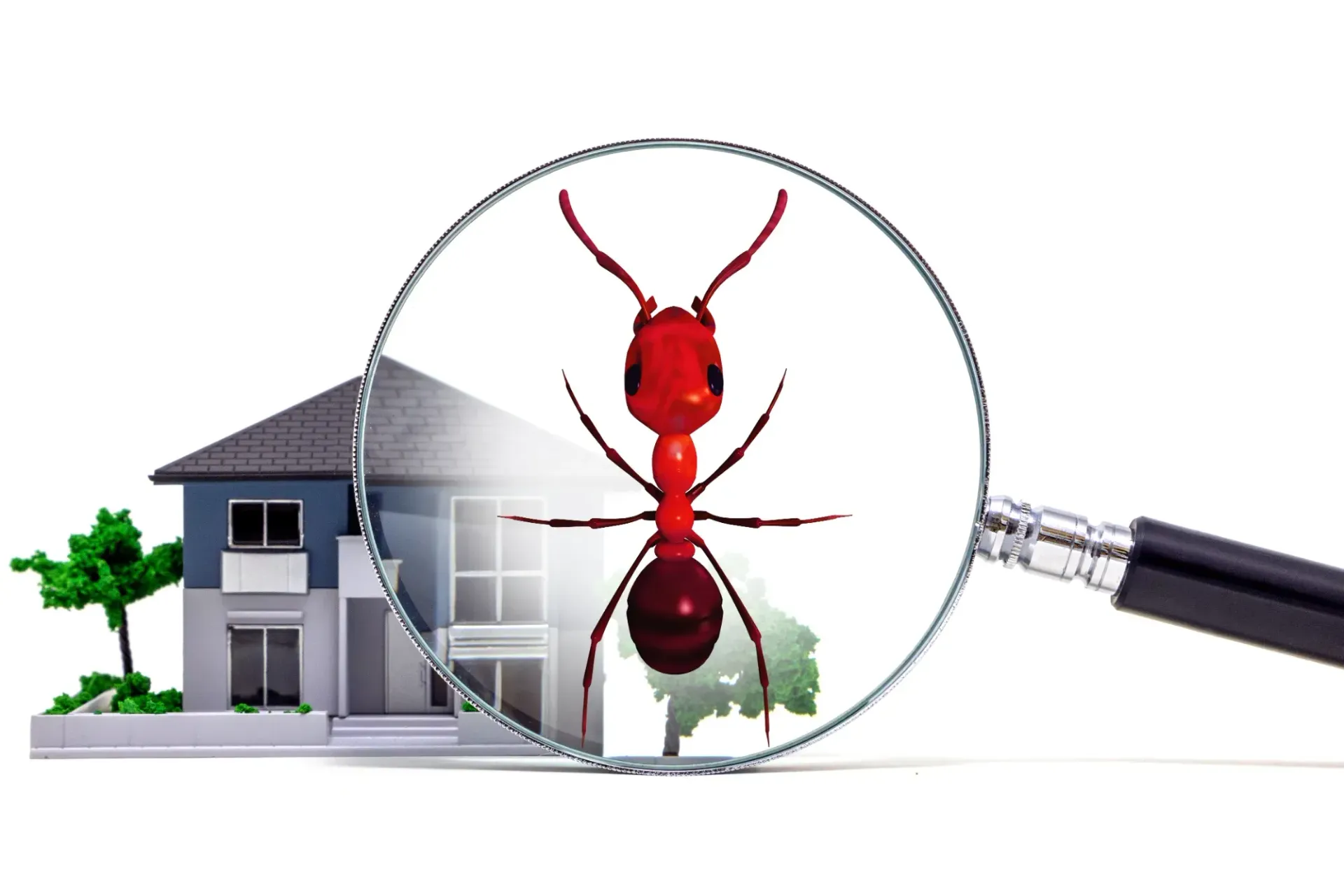 Magnifying Glass Enlarging a Red Ant Near a House — HYVIS Pty Ltd in Mulambin, QLD