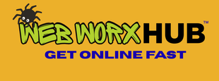 Web Worx Hub logo with a spider icon and the tagline “Get Online Fast” on a yellow background