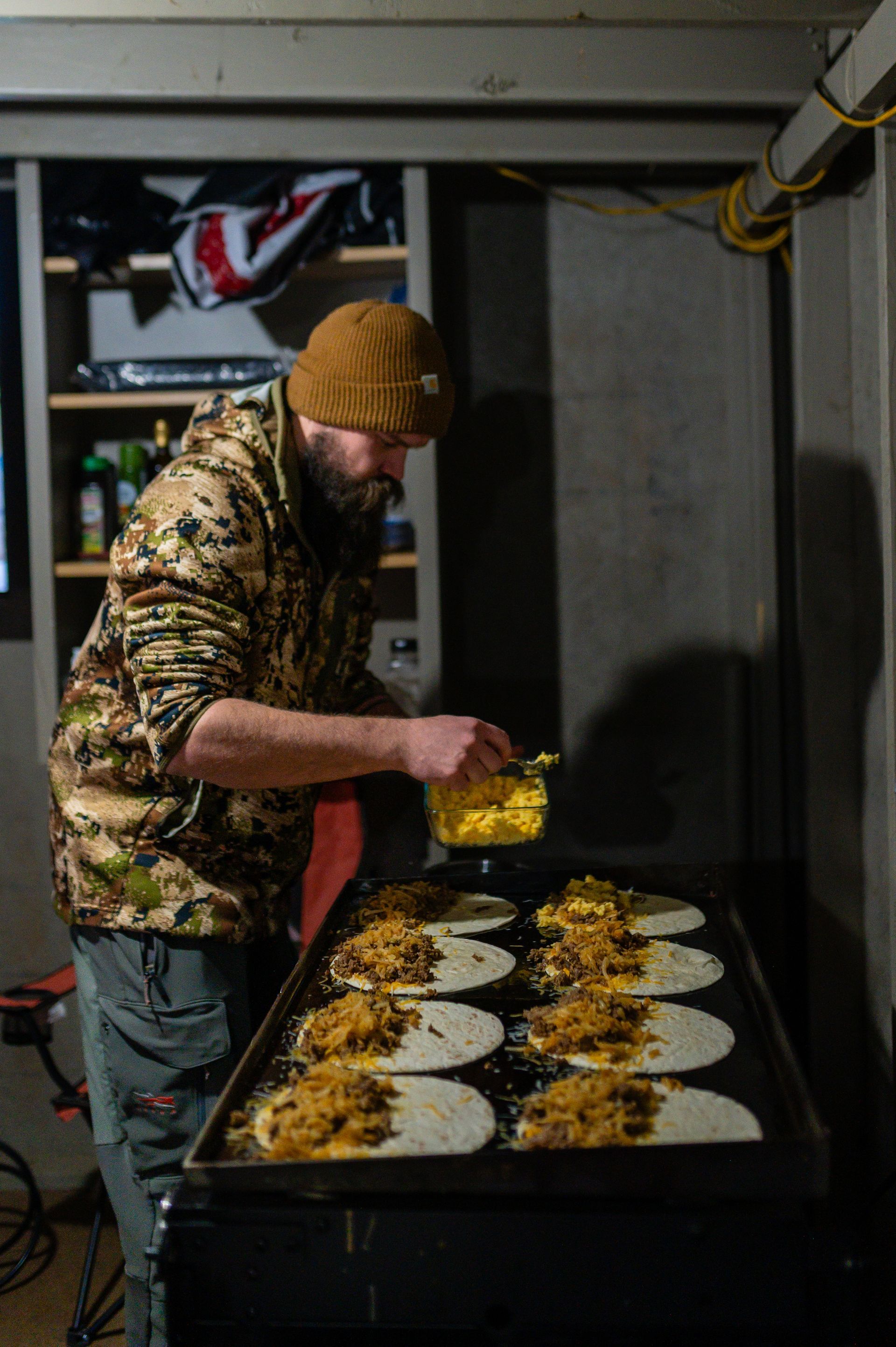 Breakfast Cooked in Waterfowl Blind During Guided Hunts