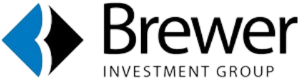 A logo for brewer investment group with a blue diamond