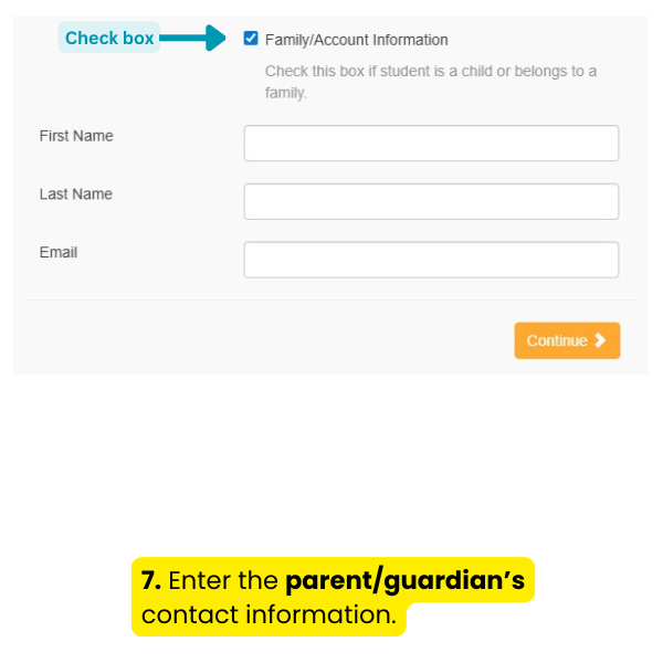 A screen shot of a website that says `` enter the parent / guardian 's contact information ''.