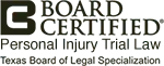 Board Certified Personal Injury Trial Law — Wichita Falls, TX — Ostovich & Associates Board Certified Personal Injury Trial Law, Texas Board of Legal Specialization logo with black and tan text.