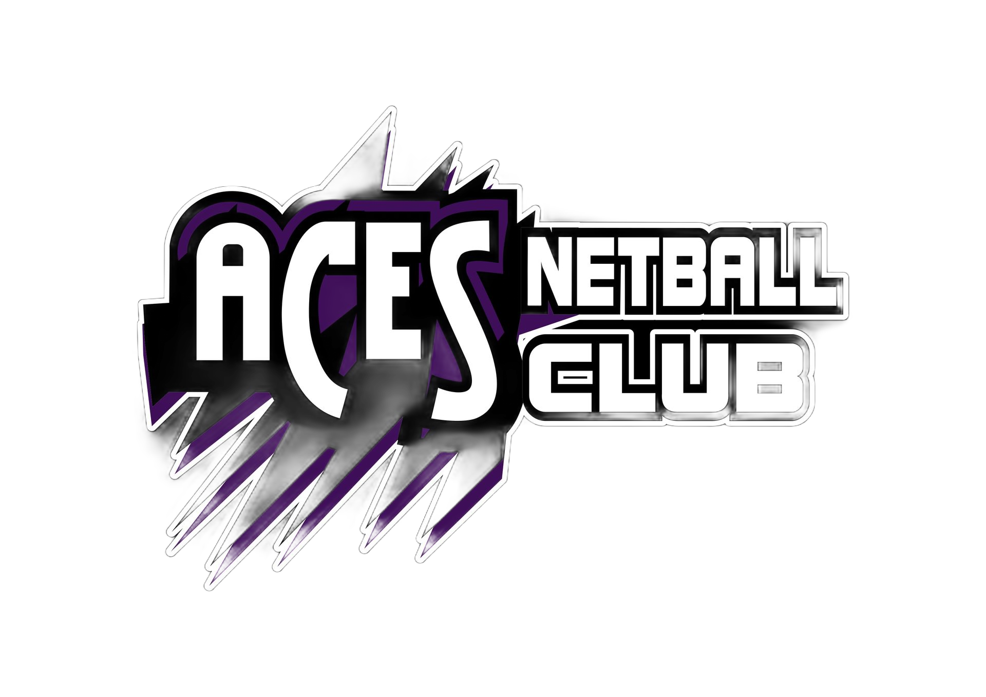 ACES Netball Club logo with white text, purple and silver accents, and a stylized design.