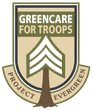 a logo for the greencare for troops project evergreen .