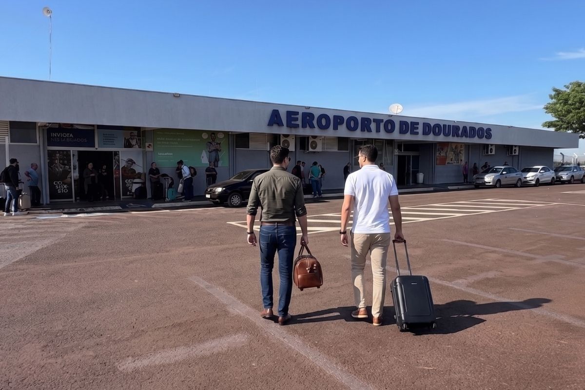 Executivos desembarcando no aeroporto de Dourados